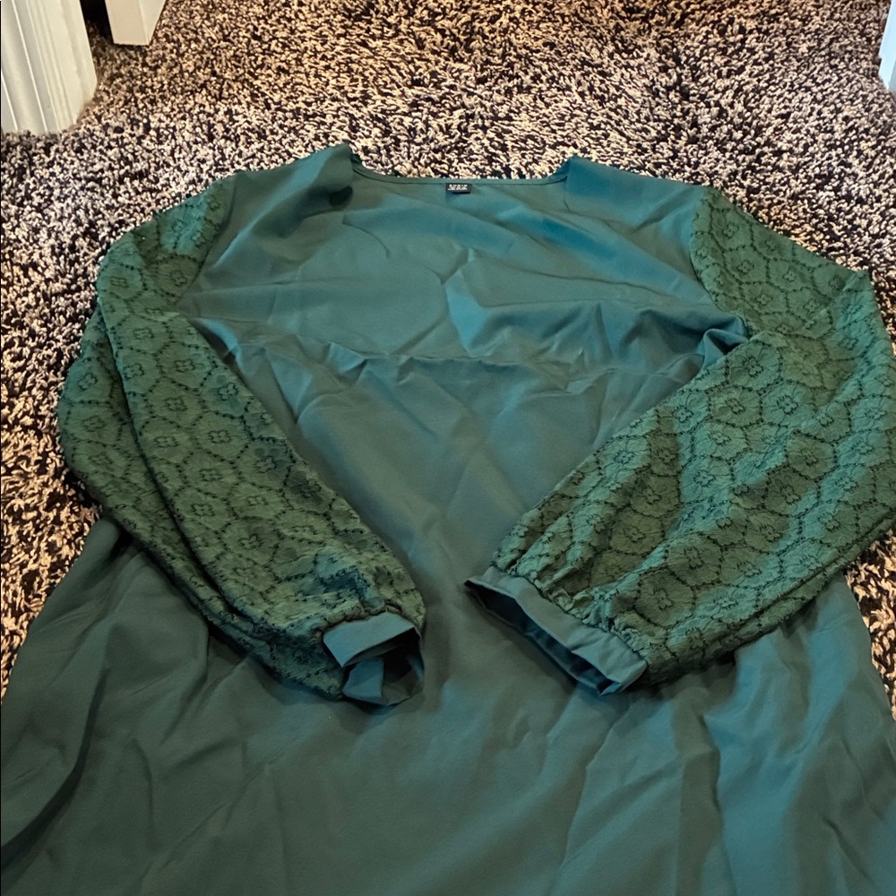 SHEIN Green Dress with Patterned Sleeves